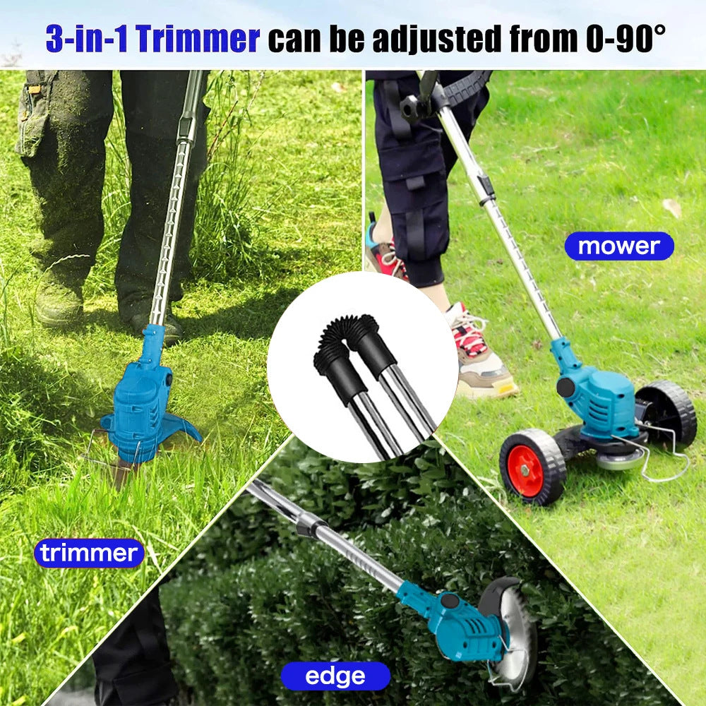 Cordless Rechargeable Handheld Electric String Trimmer (21V, 2000Ah Batter Blue), Scalable,fold,Saw Blade 6 inches