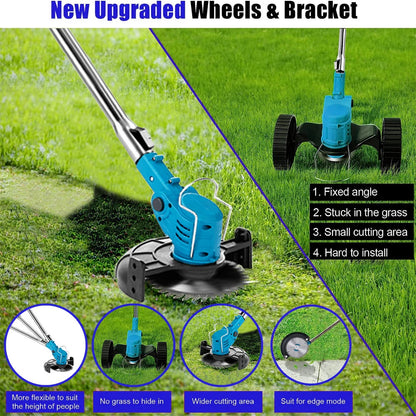 Cordless Rechargeable Handheld Electric String Trimmer (21V, 2000Ah Batter Blue), Scalable,fold,Saw Blade 6 inches